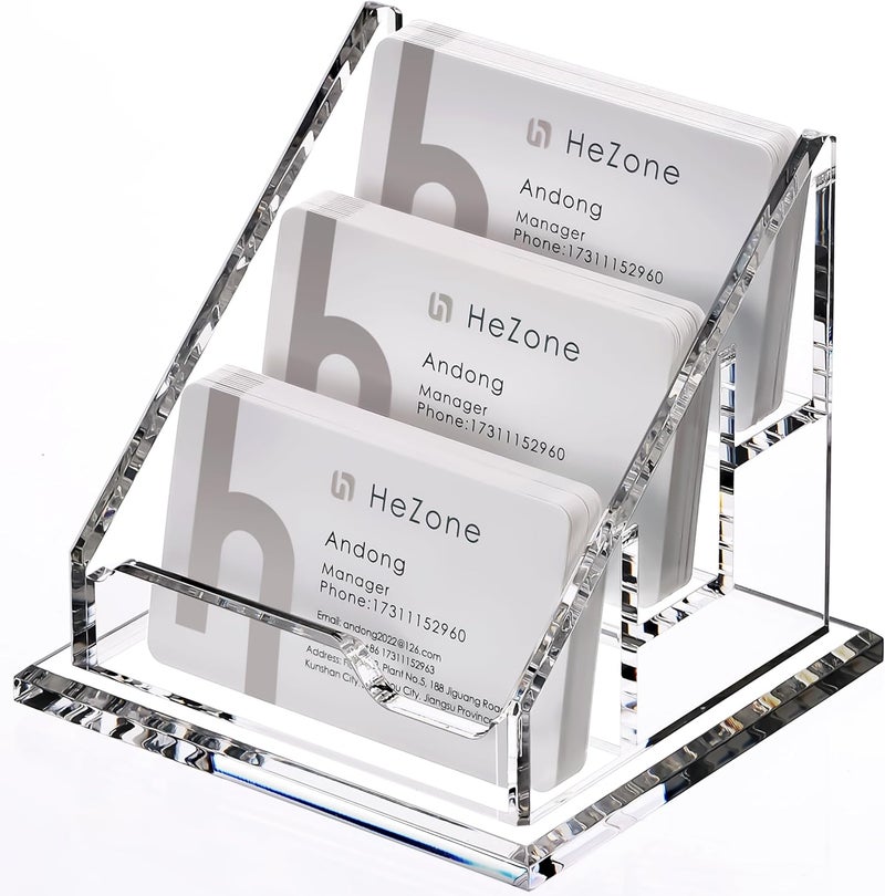 HeZone Acrylic Card Holder Clear Horizontal Business Card Organizer Stand for Desk 3 Slots 3 Tier Business Cards Stand for Women and Men,Office Desk Accessories,Organize 150 Cards-1 Pack(3 Slots-H) - Image 1